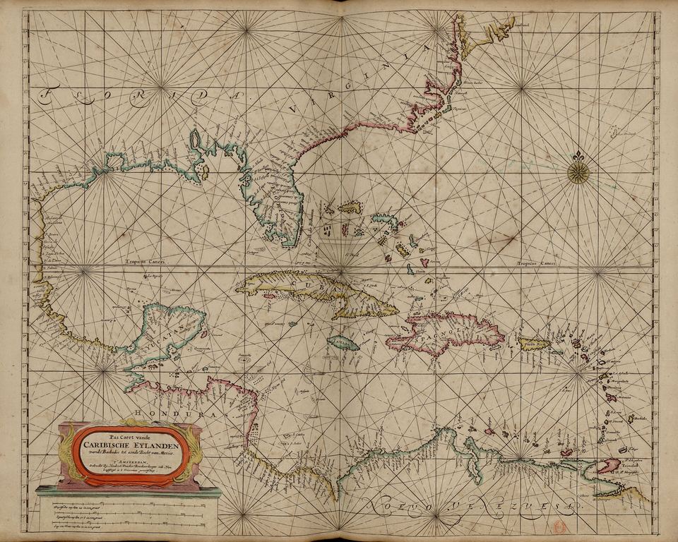 1672 Dutch chart of the Caribbean islands by Hendrick Doncker