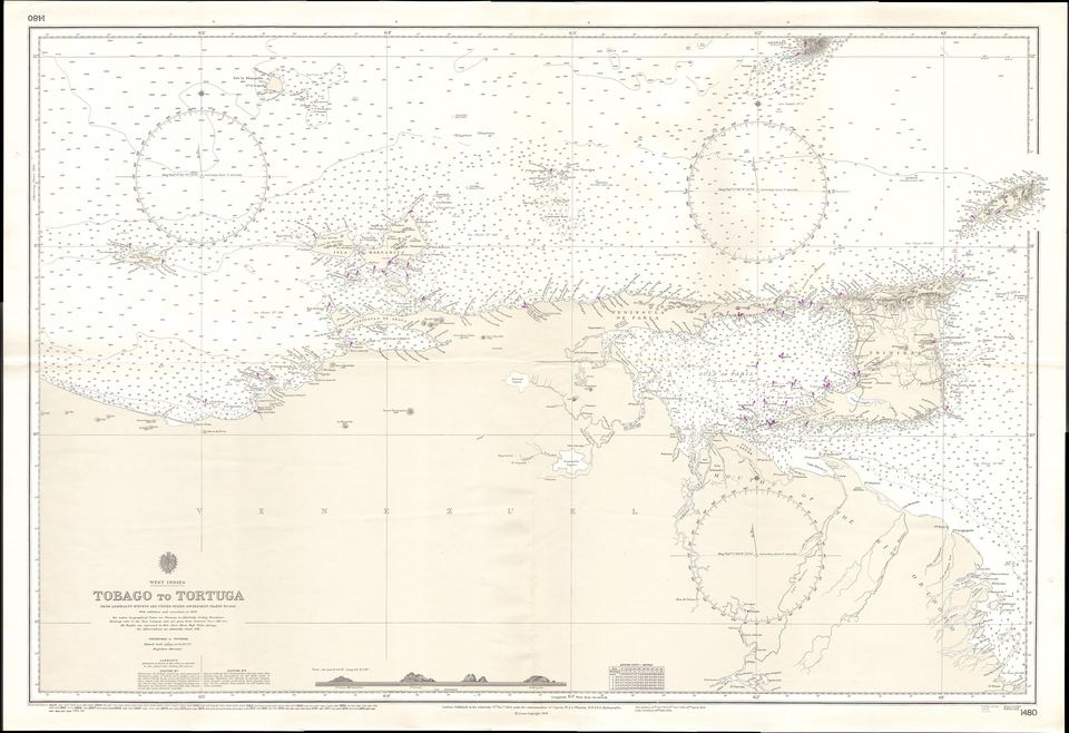 1894 British Admiralty nautical chart, Tobago to Tortuga