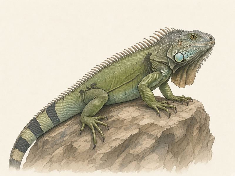 Watercolour illustration: Green iguana