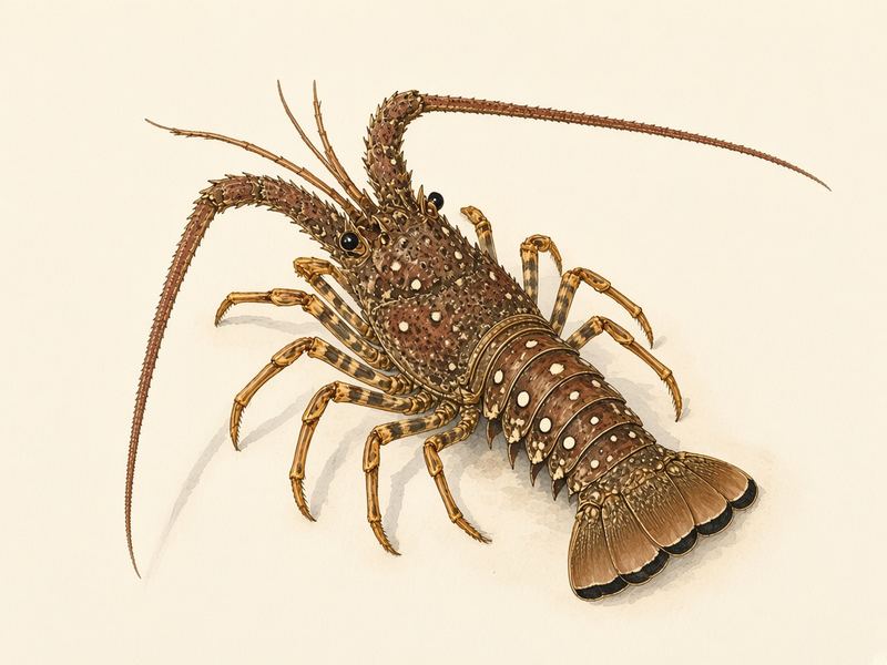 Watercolour illustration: Caribbean spiny lobster