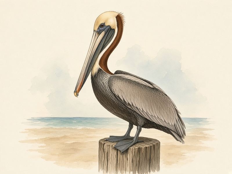 Watercolour illustration: Brown pelican